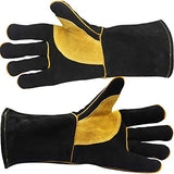 Guantes de soldador, de piel, resistentes al calor, resistentes al fuego, con costuras de Kevlar, resistentes al calor, para soldar, horno, parrilla, barbacoa, chimenea, estufa, soporte para ollas, soldador, 40,6 cm