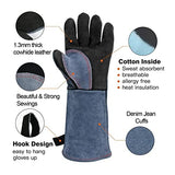 Guantes de soldador Ajuste for trabajos de soldador con soldadores de palma azul de espeso vaca, cuero, cuero, estufa de cocina, pinchazos, resistente a la punción Barbacoa Guante