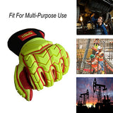 Guantes de trabajo resistentes, palma de nivel 5, guante mecánico de agarre de alta visibilidad con protector TPR para seguridad de aceite y gas (pequeño, amarillo y rojo de alta visión)