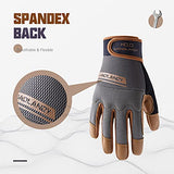 HANDLANDY Guantes de trabajo de cuero para hombres y mujeres, guantes de trabajo mecánico de seguridad utilitaria, pantalla táctil, guantes de trabajo flexibles y transpirables para patio (S, palma de piel de vacuno marrón)