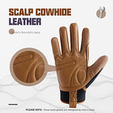 HANDLANDY Guantes de trabajo de cuero para hombres y mujeres, guantes de trabajo mecánico de seguridad utilitaria, pantalla táctil, guantes de trabajo flexibles y transpirables para patio (S, palma de piel de vacuno marrón)