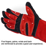 Guantes de soldador de forja de cuero, con costuras de Kevlar, guantes para soldador Mig/Stick/Tig/barbacoa/manejo de animales (14 pulgadas, rojo-negro)