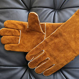 Guantes de soldador resistentes al calor, guantes de parrilla para horno de soldador, guantes para estufa de chimenea, color marrón - 35,5 cm