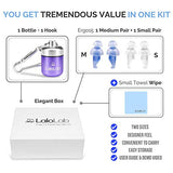 LaloLab - Tapones para los oídos para dormir | 2 tamaños cómodos y reutilizables con cancelación de ruido para dormir y ronquidos, viajes, trabajo, hasta 28 dB NRR | Estuche y caja de regalo | 2 pares, tamaño mediano y pequeño
