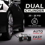 OlarHike Compresor de aire portátil de 12 V, inflador de neumáticos de doble cilindro de 150 PSI, bomba de neumáticos resistente con luz nocturna LED, apagado automático para todoterrenos/camiones