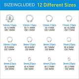 Mariyandh Juego surtido de 327 anillos de retención de clips electrónicos (1.2 mm a 10 mm) y anillos de retención externos con clips en C, kit surtido de anillos circulares de acero inoxidable 304 (M3-M14), 24 tamaños