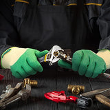COOLJOB Guantes de trabajo con revestimiento de látex arrugado, guantes de trabajo de látex texturizados con agarre firme, verde y amarillo, un par, tamaño grande (1 par L)