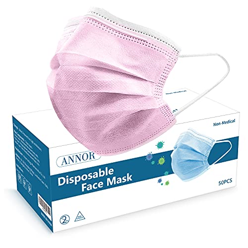 Máscara facial desechable, transpirable, máscara para la cara con 2 extensiones de máscara, antipolvo, máscara de protección diaria con capa de filtro y orejeras de punto, color rosa (paquete de 50)