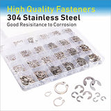 Mariyandh Juego surtido de 327 anillos de retención de clips electrónicos (1.2 mm a 10 mm) y anillos de retención externos con clips en C, kit surtido de anillos circulares de acero inoxidable 304 (M3-M14), 24 tamaños
