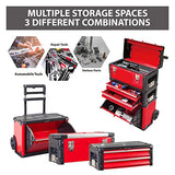 BIG RED ATRJF-C305ABDR - Caja de herramientas de metal portátil apilable con ruedas y 2 cajones, caja de herramientas para cochera o taller, color rojo