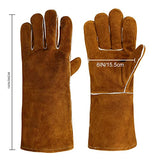 Guantes de soldador resistentes al calor, guantes de parrilla para horno de soldador, guantes para estufa de chimenea, color marrón - 35,5 cm