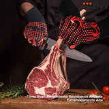 SPOWAY Guantes de Barbacoa, Guantes para Horno 800 °C / 1472 °F, Guantes Asador de Parrilla Aislamiento Térmico Altas Temperaturas, Antideslizantes, con Pinzas de Acero Inoxidable, para Barbacoa, Cocción, Horneado (Rojo)
