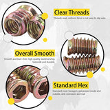 Hilitchi 90Pcs Furniture Screw in Nut Threaded Wood Inserts Bolt Fastener Connector Hex Socket Drive Insert Nuts for Wood Furniture with Bonus Hex Spanner (5/16"-18)