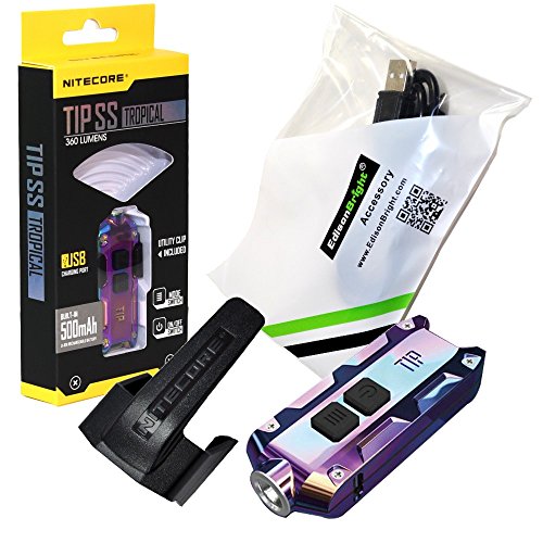 Nitecore TIP 2017 360 lúmenes USB recargable de acero inoxidable llavero de luz con la marca EdisonBright cable de carga USB
