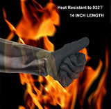 Guantes de soldador  , resistentes al calor, 14 pulgadas, 1244 °F, guantes de horno, ahumador, barbacoa para manejar alimentos calientes en tu freidora/impermeable/ignífugo