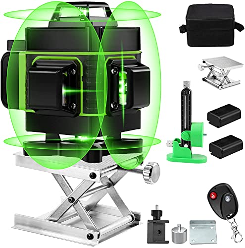 Nivel láser autonivelante, Elikliv Green Beam 4D Herramienta de nivelación y alineación de cuatro planos con batería recargable, línea vertical y horizontal de 360° con bolsa de transporte kit de herramientas láser