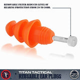 Titan Tactical 29NRR - Tapones reutilizables para los oídos (con filtro de ruido extraíble y carcasa de aluminio resistente (para canales normales y pequeños)