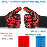 MSWKEY Guantes de Barbacoa, 1 Par Guantes de Horno Resistentes Al Calor Extremo hasta 800°C / 1472°F, Silicona Antideslizante Guantes de Cocina Universales para Parrilla, Hornear, Microondas y Chimenea Rojo