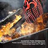 SPOWAY Guantes de Barbacoa, Guantes para Horno 800 °C / 1472 °F, Guantes Asador de Parrilla Aislamiento Térmico Altas Temperaturas, Antideslizantes, con Pinzas de Acero Inoxidable, para Barbacoa, Cocción, Horneado (Rojo)