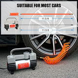 GSPSCN Inflador de neumáticos plateados de alta resistencia con bolsa portátil, bomba de compresor de aire de metal de 12 V, 150 PSI con adaptador para coche, camión, SUV, lancha, cama de aire, etc