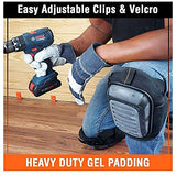 Rodilleras CARIB Gear para hombres y mujeres trabajadores, construcción de rodilleras, para suelos de techos, antideslizante, doble cojín extra de gel, rodilleras con guantes ligeros y gafas de seguridad (grises y negros) gafas y guantes de cuero, soporte