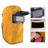 Capucha soldador con lente, capucha de soldadura de cuero, máscara de protección de casco de soldadura ajustable, absorción de sudor, resistente al calor, transpirable, para lugares de trabajo de soldadura
