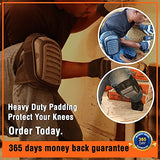 Rodilleras CARIB Gear para hombres y mujeres trabajadores, construcción de rodilleras, para suelos de techos, antideslizante, doble cojín extra de gel, rodilleras con guantes ligeros y gafas de seguridad (grises y negros) gafas y guantes de cuero, soporte