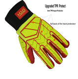 Guantes de trabajo resistentes, palma de nivel 5, guante mecánico de agarre de alta visibilidad con protector TPR para seguridad de aceite y gas (pequeño, amarillo y rojo de alta visión)