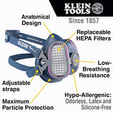 Máscara facial, kit de respirador P100, incluye máscara respiradora y filtro de repuesto, 2 piezas Klein Tools 80044, Negro, M/L with Extra Replacement Filters