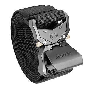JUKMO Cinturón táctico, aparejo de senderismo militar de 1.5 pulgadas, cinturón de trabajo de nailon con hebilla de liberación rápida resistente, Negro, Small-for Waist 30"-36" (Length 45")