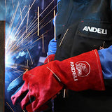Guantes de soldador de forja de cuero, con costuras de Kevlar, guantes para soldador Mig/Stick/Tig/barbacoa/manejo de animales (14 pulgadas, rojo-negro)