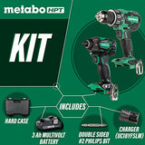 Metabo HPT KC18DBFL2C - Kit combinado inalámbrico de taladro multivoltios de 18 V y destornillador de impacto de triple martillo
