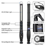 ORHOMELIFE Luz de trabajo LED recargable – 750 lúmenes linterna LED plegable linterna de mano inalámbrica luz de trabajo con base magnética, rotación de 360°, indicador de potencia para reparación de coche, garaje, hogar (paquete de 2)
