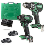 Metabo HPT KC18DBFL2C - Kit combinado inalámbrico de taladro multivoltios de 18 V y destornillador de impacto de triple martillo