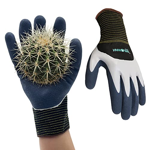 PilavAloo Guantes de jardín para mujer, guantes de trabajo impermeables con revestimiento de nitrilo para flores, plantas de jardinería, excavación de verduras, plantación, deshierba, siembra y trasplante
