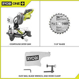 RYOBI 18 voltios ONE+ inalámbrico 7-1/4 pulgadas. Sierra ingletadora compuesta (solo herramienta) con hoja