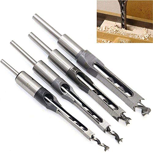 ArtisanShow Juego de 4 brocas de acero de alta velocidad para carpintería con agujeros cuadrados y brocas de cincel ajustable, herramienta de carpintería, regalo para carpintero