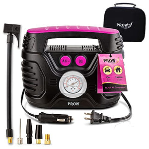 Prow compresor de aire portátil inflador de neumáticos CA/CC bomba eléctrica para coche - DC 12V, hogar - AC 110V, Upscale, con manómetro analógico, bomba de aire para neumáticos de coche, motocicleta, bicicleta, baloncesto y más.