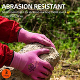 Vgo NT2110 - Guantes de jardinería para mujer (3 pares, revestimiento de nitrilo, talla M, color rojo)
