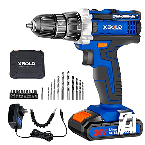Taladro Inalámbrico destornillador eléctrico de 20 V con 2 velocidad variable,juego de herramientas de taladro eléctrico,ajustes de par de 18+1, 3/8 pulgadas sin llave Chuck,luz LED delantera y accesorios para perforar ladrillo,pared,madera,mejoras del ho