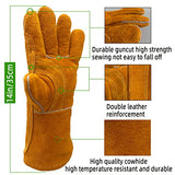 Guantes de soldador resistentes al calor y al fuego, guantes de trabajo de seguridad de cuero de 14 pulgadas para barbacoa, horno, soldador Tig, jardín y manipulación de animales