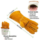 Guantes de soldador resistentes al calor y al fuego, guantes de trabajo de seguridad de cuero de 14 pulgadas para barbacoa, horno, soldador Tig, jardín y manipulación de animales