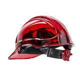 Casco duro de trabajo con trinquete ventilado en translúcido Hi Vis ANSI, rojo