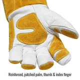 Guantes de soldador  de piel de vacuno con palma reforzada y pulgar y dedo índice, índice sin costuras, puño de 5 pulgadas para protección adicional (mediano)