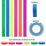 Juego de cintas adhesivas de luz negra, 6 colores, cinta de tela de neón, luz negra fluorescente UV que brilla en la oscuridad para fiestas UV (0.5 x 16.6 pies)