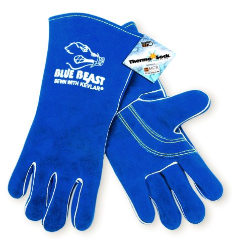Guantes de soldador de piel de vaca divididos con palma reforzada y pulgar de ala, azul, XL, 1 par