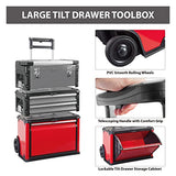 BIG RED ATRJF-C305ABDR - Caja de herramientas de metal portátil apilable con ruedas y 2 cajones, caja de herramientas para cochera o taller, color rojo