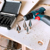 Broca Escalonada Conica HSS Acero Rapido Kit Taladro Juego 5 Brocas + Punzon Diseño de cuchillas de corte doble, 50 tamaños con carcasa de aluminio