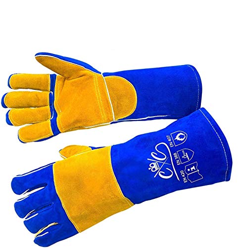 Guantes de soldador de cuero premium | Guantes de soldadura resistentes al calor | Guantes de soldadura Mig | Horno-Grill-Chimenea-Horno-Stove-Tig-Welder-BBQ-Coal Forge Glove | 16 pulgadas de manga extra larga Kevlar Stitch