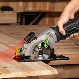 Sierra circular, GALAX PRO 4Amp 3500RPM minisierra circular con guía láser, máx. Profundidad de corte 1-11/16" (90°), 1-1/8" (45°) sierra compacta con hoja TCT de 4-1/2" 24T, adaptador de aspiradora, llave de hoja y guía de desgarro